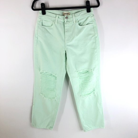 L'Agence Enya Distressed High-Rise Cropped Jeans Mint Green Size 25